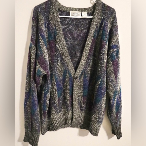 Vintage Method Geometric Grandpa Cardigan Sweater - Picture 1 of 5